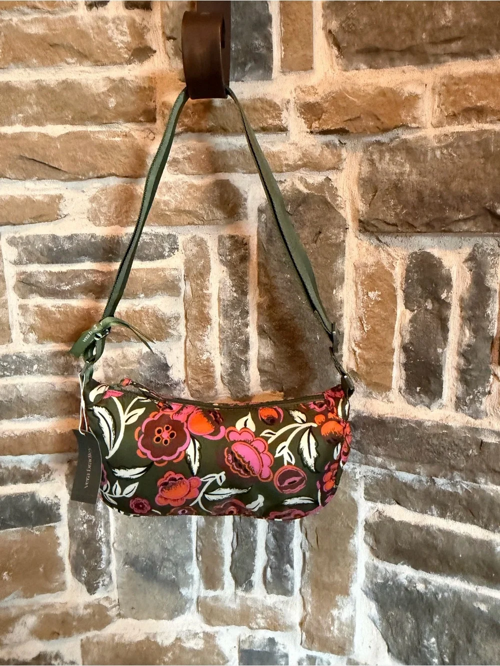 Vera Bradley Olive Crossbody with Pink & Orange Floral Print